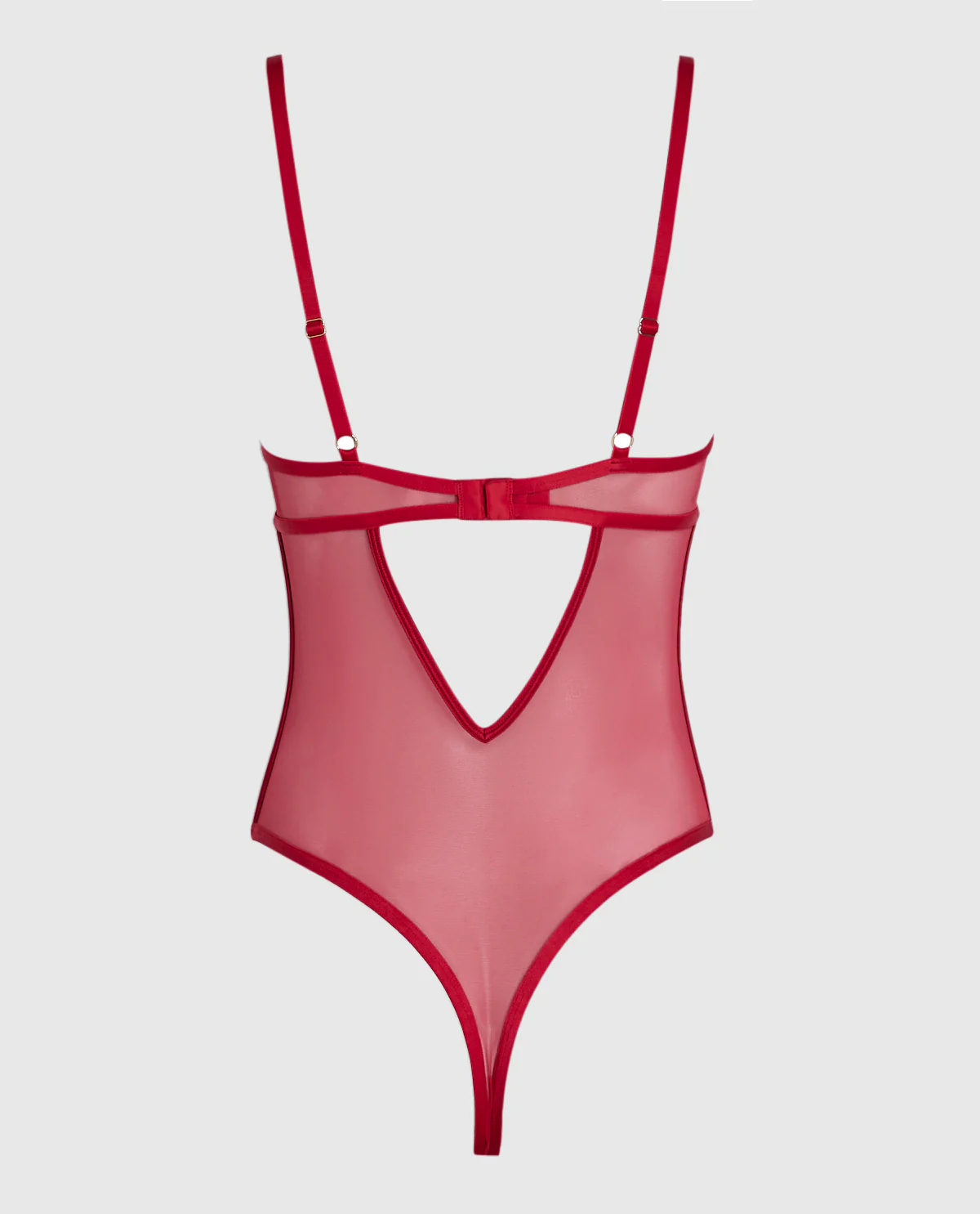 Unlined Mesh Bodysuit with Rosettes in Cosmo Red - Image 6