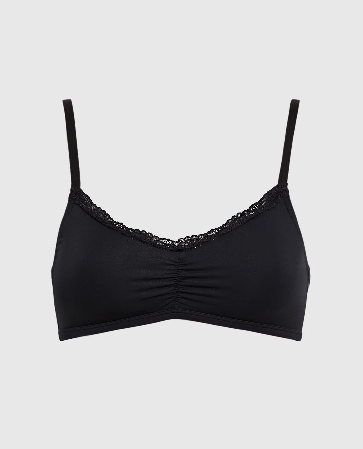 Unlined Bralette with Lace Trim in Black