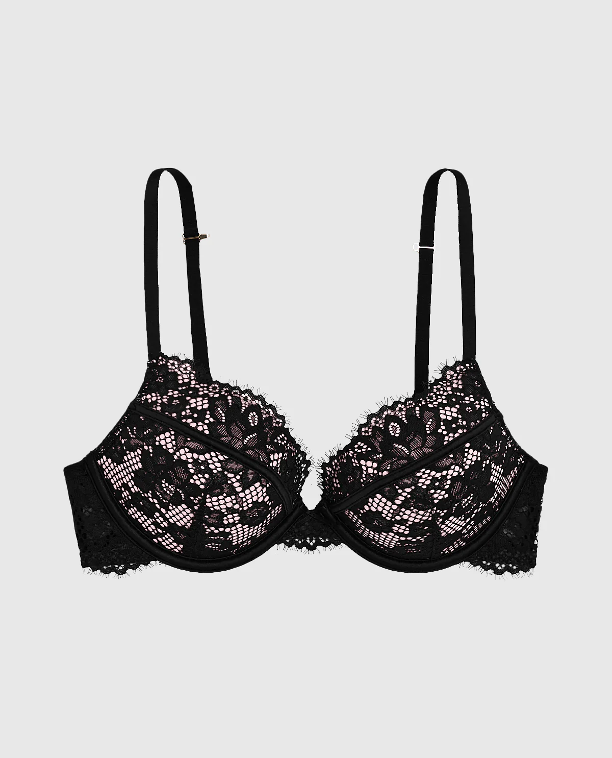 Up 2 Cup Lace Bra in Black and Pink - Image 5