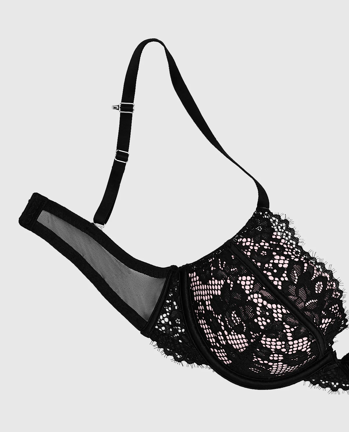 Up 2 Cup Lace Bra in Black and Pink - Image 6