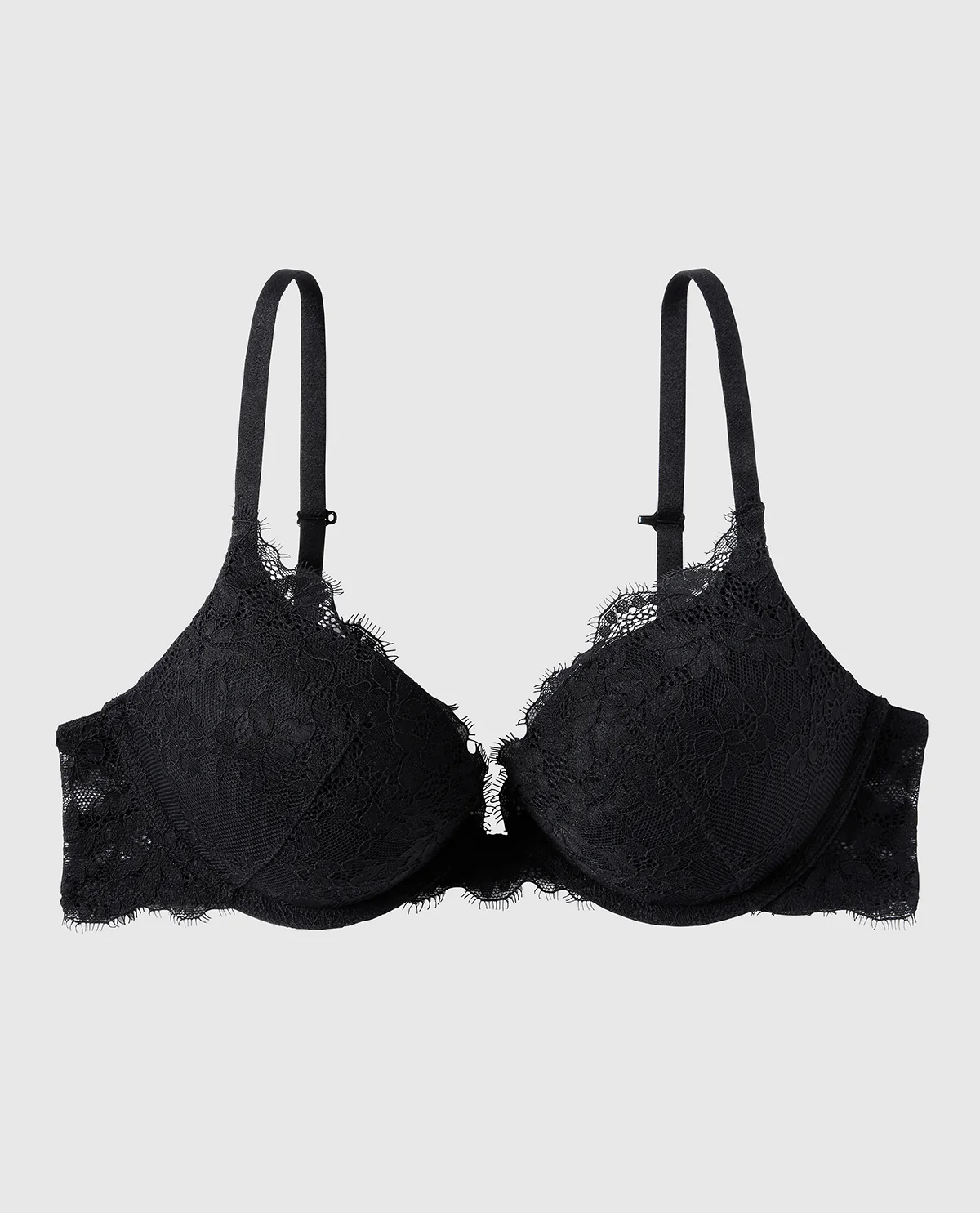 Up 2 Cup Push Up Bra with Allover Lace in Black - Image 5