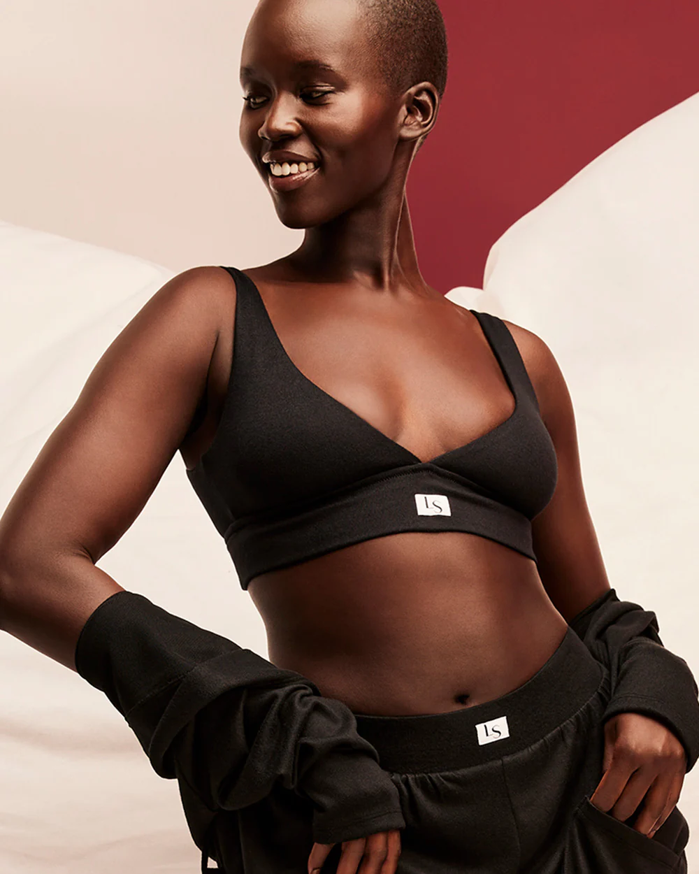 V-Neck Bralette with Logo in Smoulder Black - Image 2